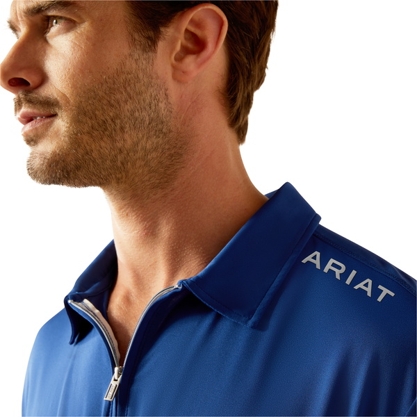 2025 Ariat Homme Bandera 1/4 Zip Manche Courte Polo Shirt 10054973 - Sodalite Bluet